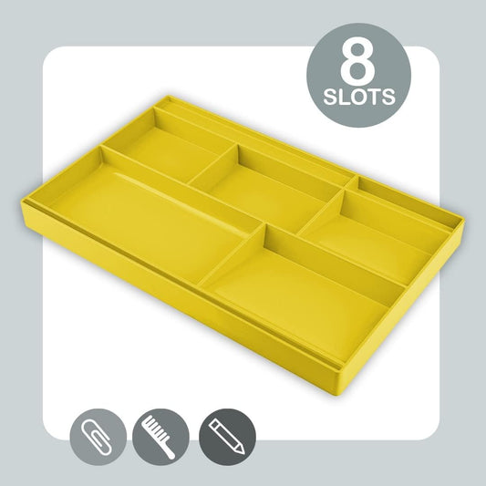 Acrimet Desk Drawer Organizer Tray with 8 Compartments – Multi-Purpose Bin for Office Supplies, Makeup, and Accessories – Fits inside Drawers or Desktops, 12.75" x 8" x 1.06" (Plastic) (Yellow Color)