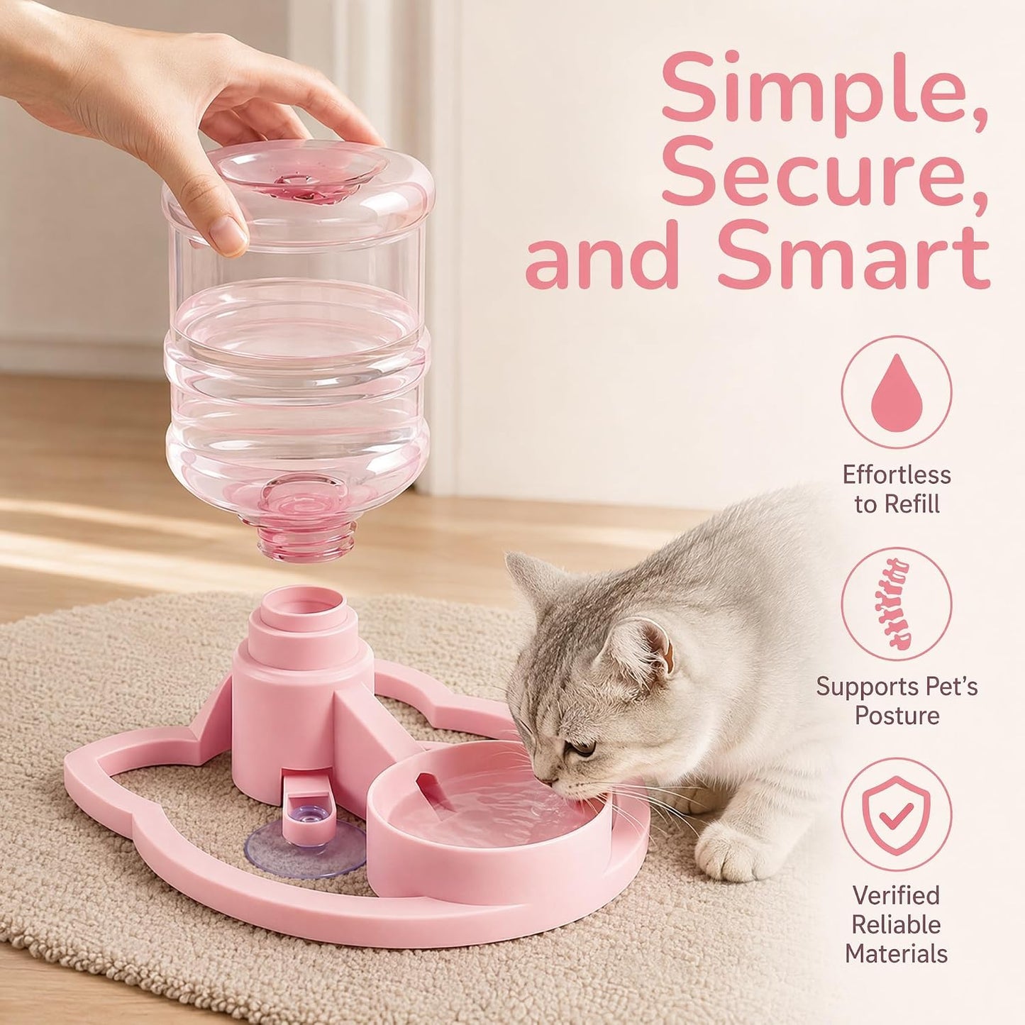Water Dispenser Stand for Cats and Dogs, Gravity Fed Water Dispenser Stand with Automatic Refill Bowl, Elevated Spill Proof Pet Water Bowl with Bottle Holder for Small Pets,Yellow