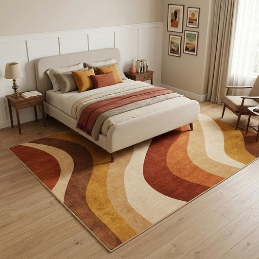 5x7 Modern Wavy Striped Area Rug for Living Room,Rust Orange & Mustard Yellow Gradient Wave Pattern Non-Slip Washable Backing Bedroom