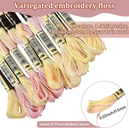 10 Skeins 6 Strands Yellow Cross Stitch Thread Variegated Gradient Embroidery Floss Needlepoint Friendship Bracelet String Yarn Threads Bulk for Hand Sewing Bracelets Needlecraft Stitching