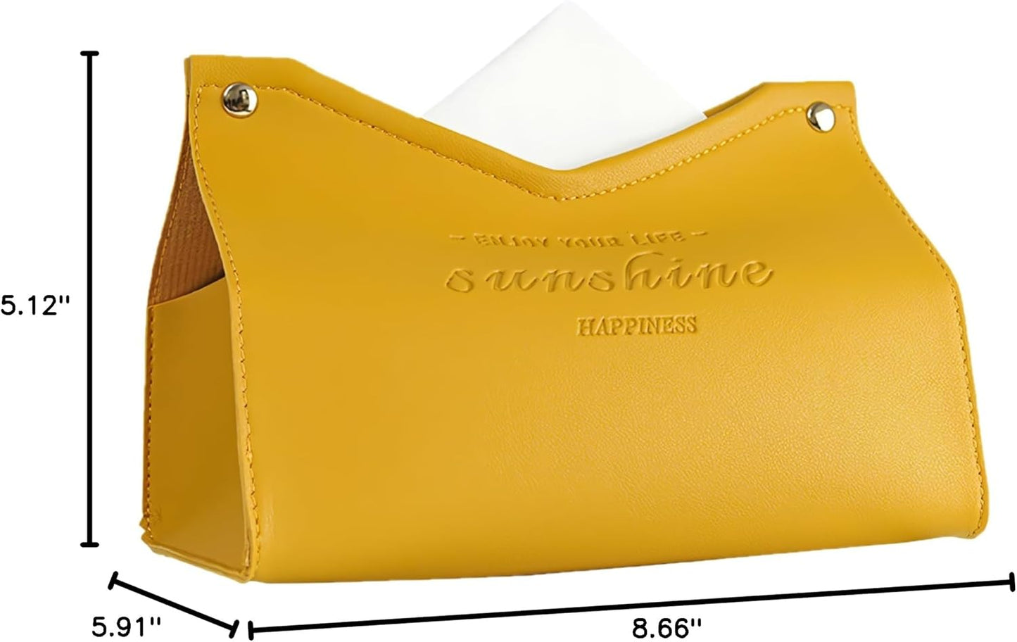 Tissue Box Cover Rectangle, Premium PU Leather Minimalist Tissue Holder with Snap Closure, Modern Decorative Tissue Dispenser for Bathroom Vanity, Bedroom Nightstand, Living Room & Office (Yellow)