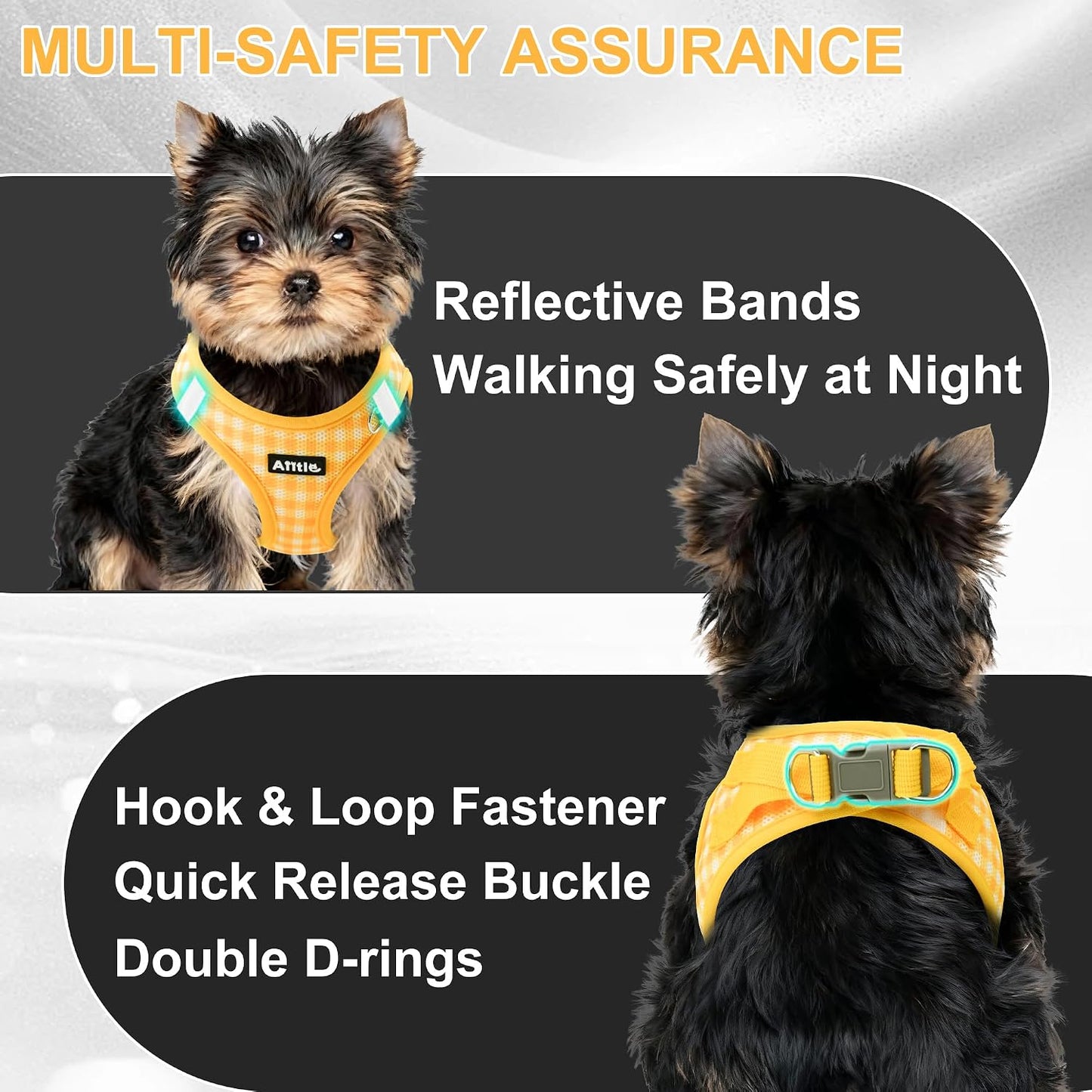 Step in Small Dog Harness and Leash Set, Puppy Pet Vest, Yellow S | Breathable Mesh, Adjustable Fit, No-Pull Reflective Design, Escape Proof, for Small-Medium Dogs, Outdoor Walking, Running