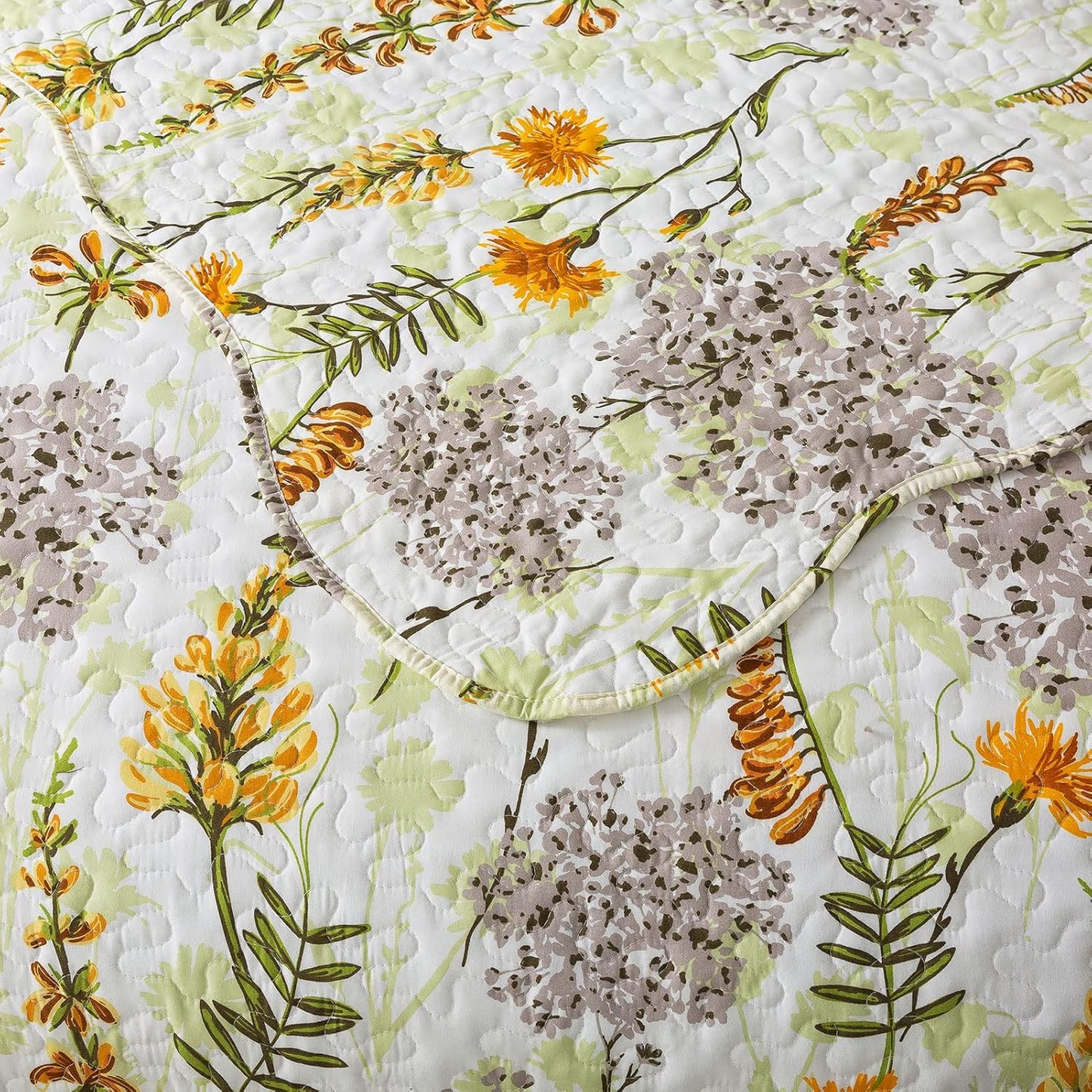Quilt Bedspread Sets-Yellow Flower Pattern Reversible Soft Coverlet Set,King Size