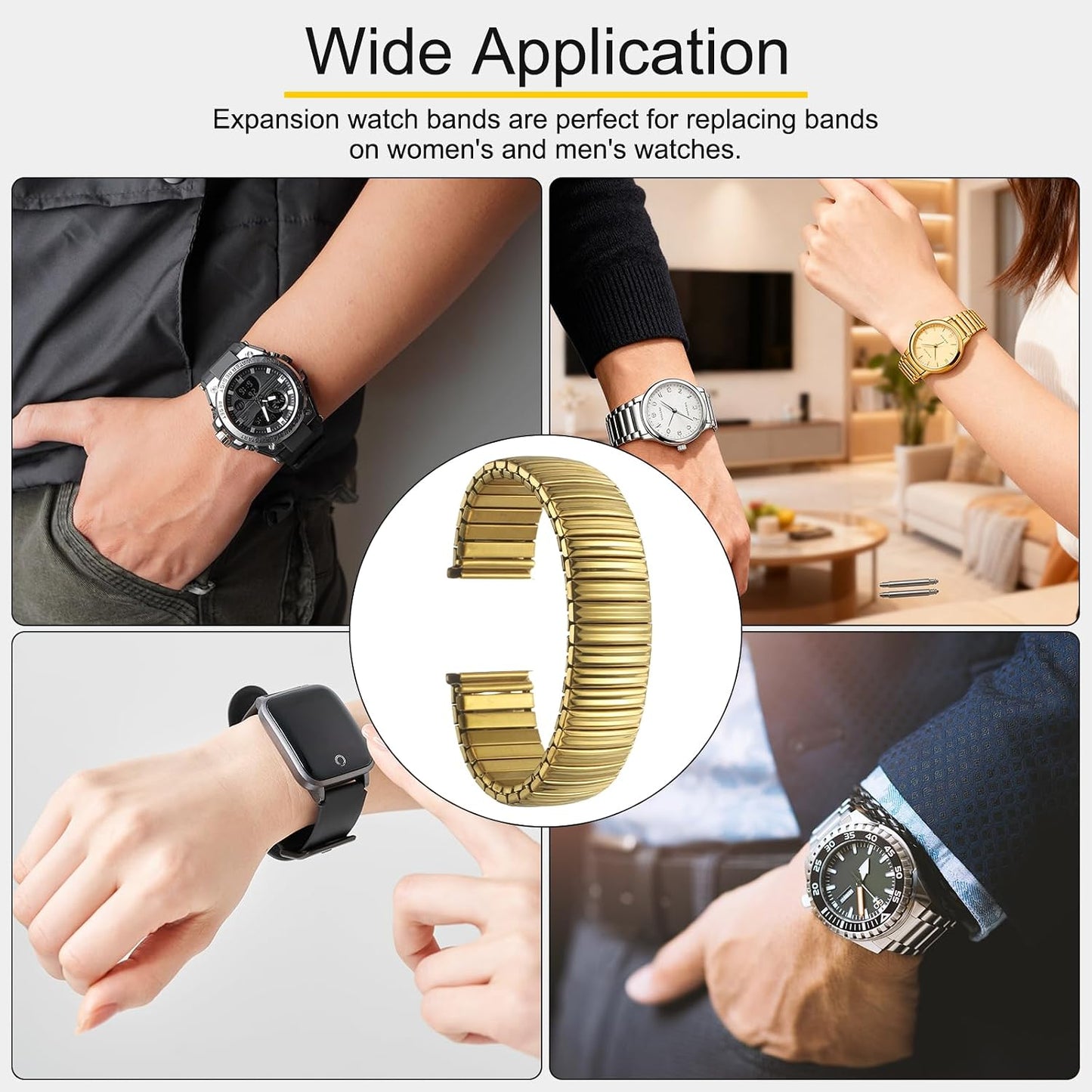 Expansion Watch Bands Stainless Steel with Spring Bars Removal Tool for Women Men Metal Replacement Watch Bands