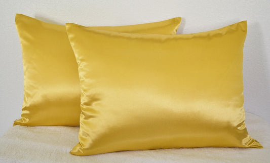 Aiking Home 100% Polyester Bridal Satin Luxury Pillowcases β Set of 2 Invisible Zipper Pillowcases - Machine Washable - (Queen 20x30 inch, Yellow)