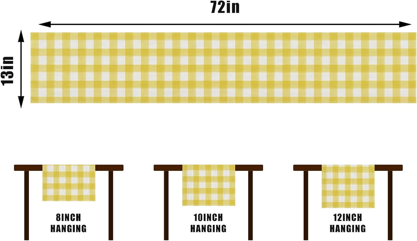 Watercolor Yellow White Buffalo Check Plaid Table Runner Gingham Tablecloth Farmhouse Spring Summer Easter Home Kitchen Table Decoration-13×72''(Yellow and White)