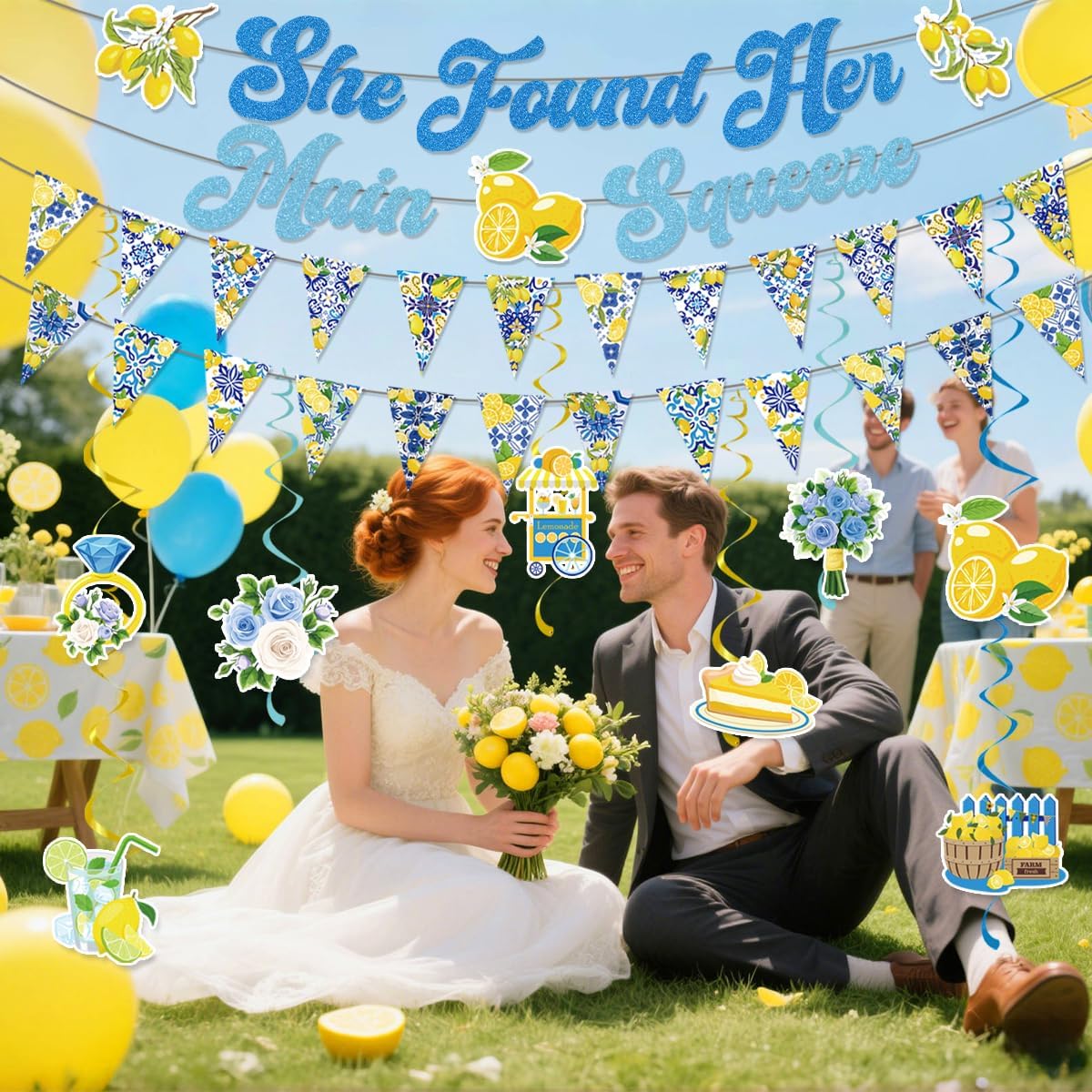 Lemon Bridal Shower Decorations Include She Found Her Main Squeeze Glitter Banners Lemon Bunting Banners Hanging Swirls Amalfi Coast Lemon Theme Party Supplies for Bridal Shower
