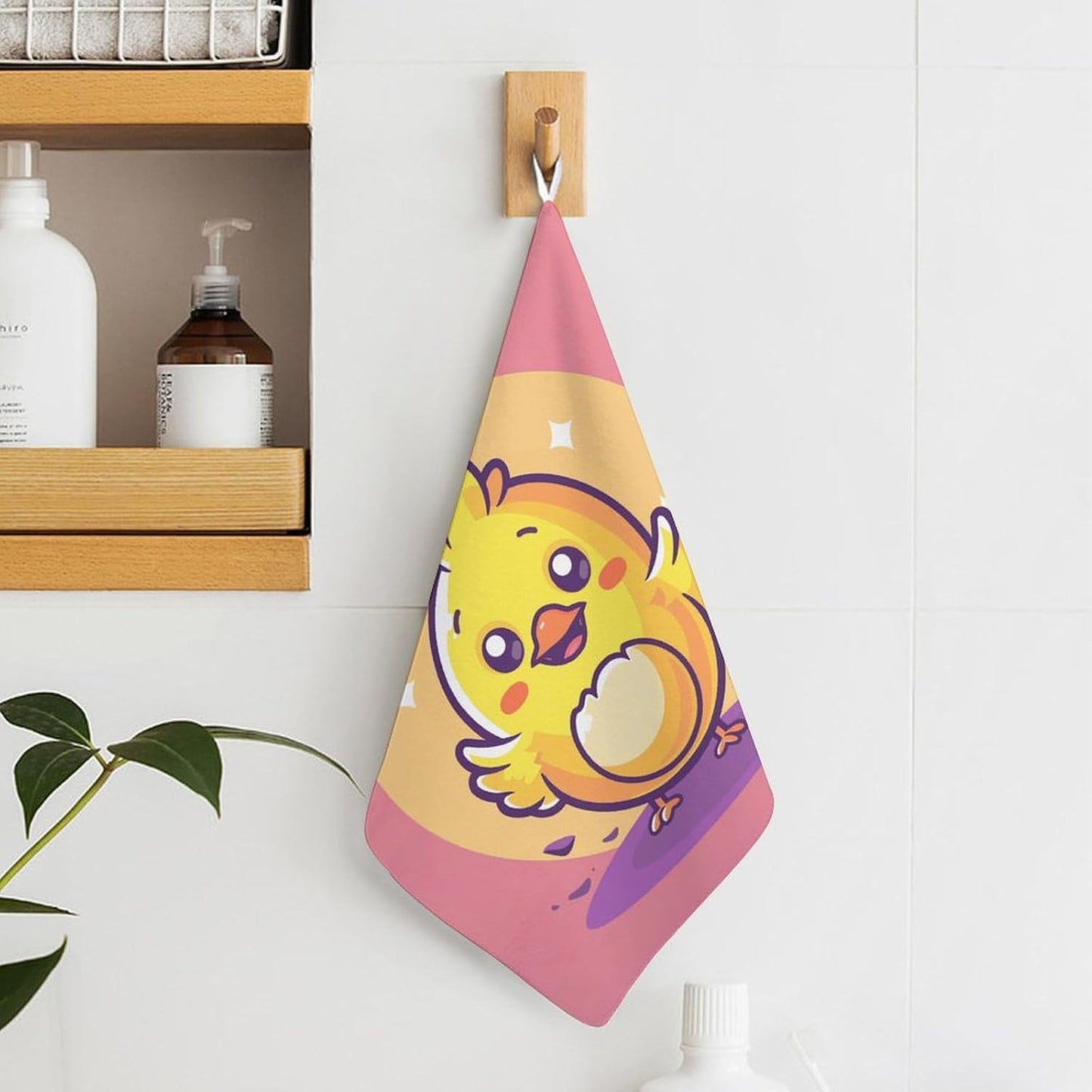 Yellow Cartoon Chicken Kitchen Towels Set -2PCS Super Absorbent Hand Towels, Soft Face Towel Set with Hanging Loop Lightweight Quick Dry Microfiber Dish Towels for Yoga Camping Hotel Spa Travel