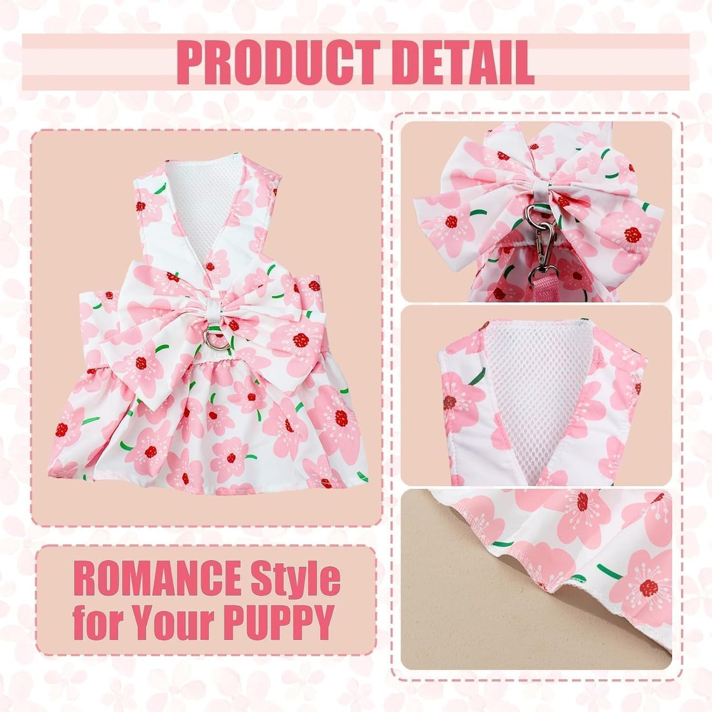 Dog Dress Bowknot Harness Leash Set for Small Dogs Yellow Lemon Dog Cat Clothes Cute Puppy Outfits Pet Clothes Spring Summer Breathable Dresses(Samll)