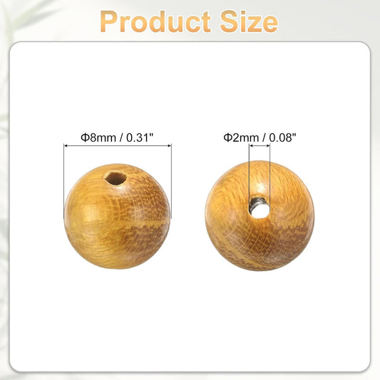 200pcs Natural Wooden Beads 8mm Yellow Sandalwood Round Polished Loose Bead Smooth Spacer Balls Beading for Jewelry Making Bracelets Necklace Earrings Craft DIY