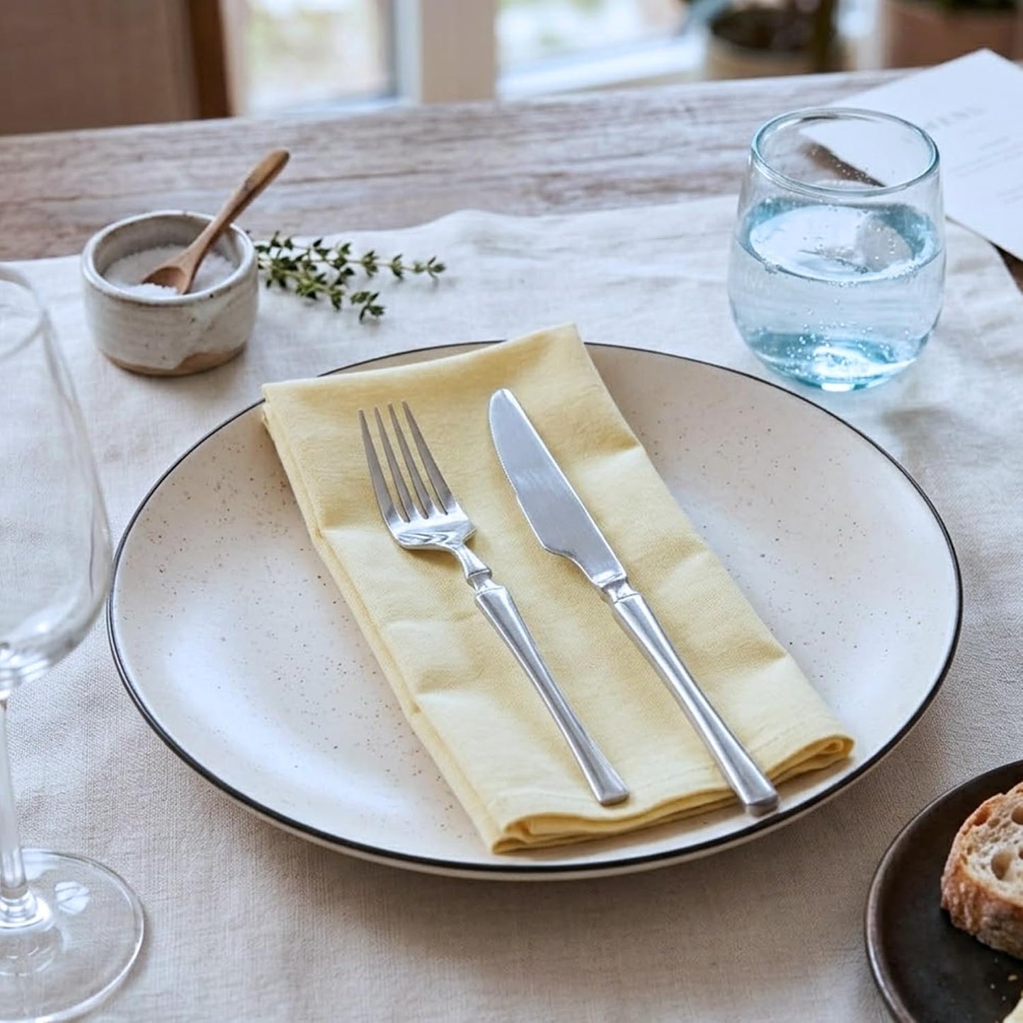 Cloth Napkins Set of 12, 100% Cotton Fabric Reusable Dinner Napkins, 18 x 18 Inch Washable Table & Kitchen Napkins for Everyday Dining, Entertaining, Home & Restaurant Use, Light Yellow