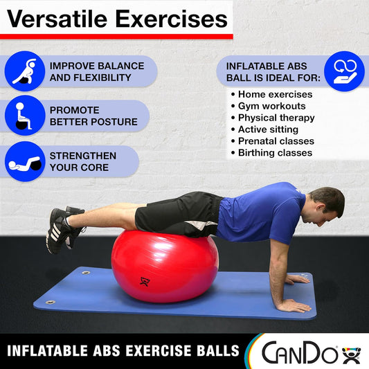 Inflatable Exercise Ball - Yellow 17.7", Durable Extra Thick Non-Slip Stability Ball for Core Workouts, Yoga, Pilates, Active Seating, Physical Therapy, Pregnancy, Home Gym, Flexibility