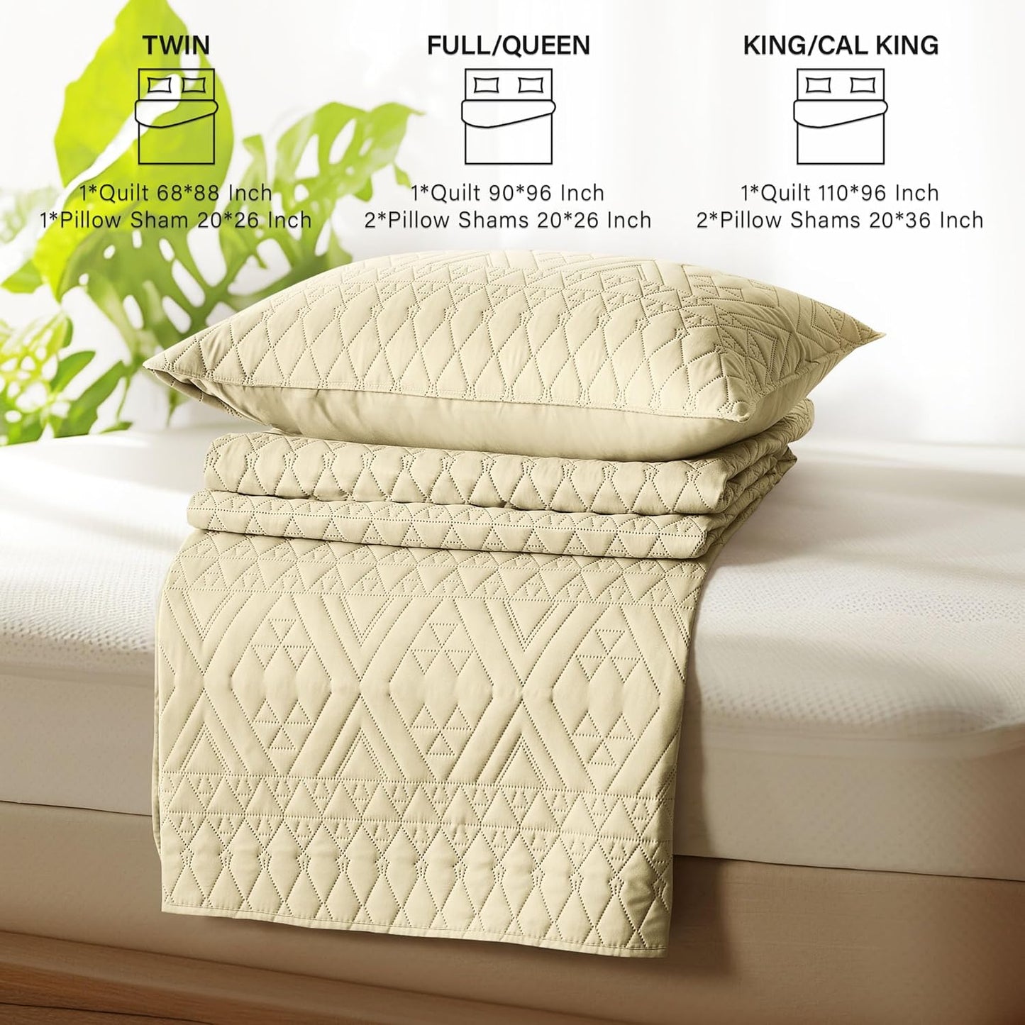 King/Cal King Size Quilt Bedding Set,Butter Yellow Lightweight Microfiber Soft Bedspread,Modern Style Geometric Pattern Coverlet Set for All Seasons,3 Piece(1 Quilt,2 Pillow Shams)