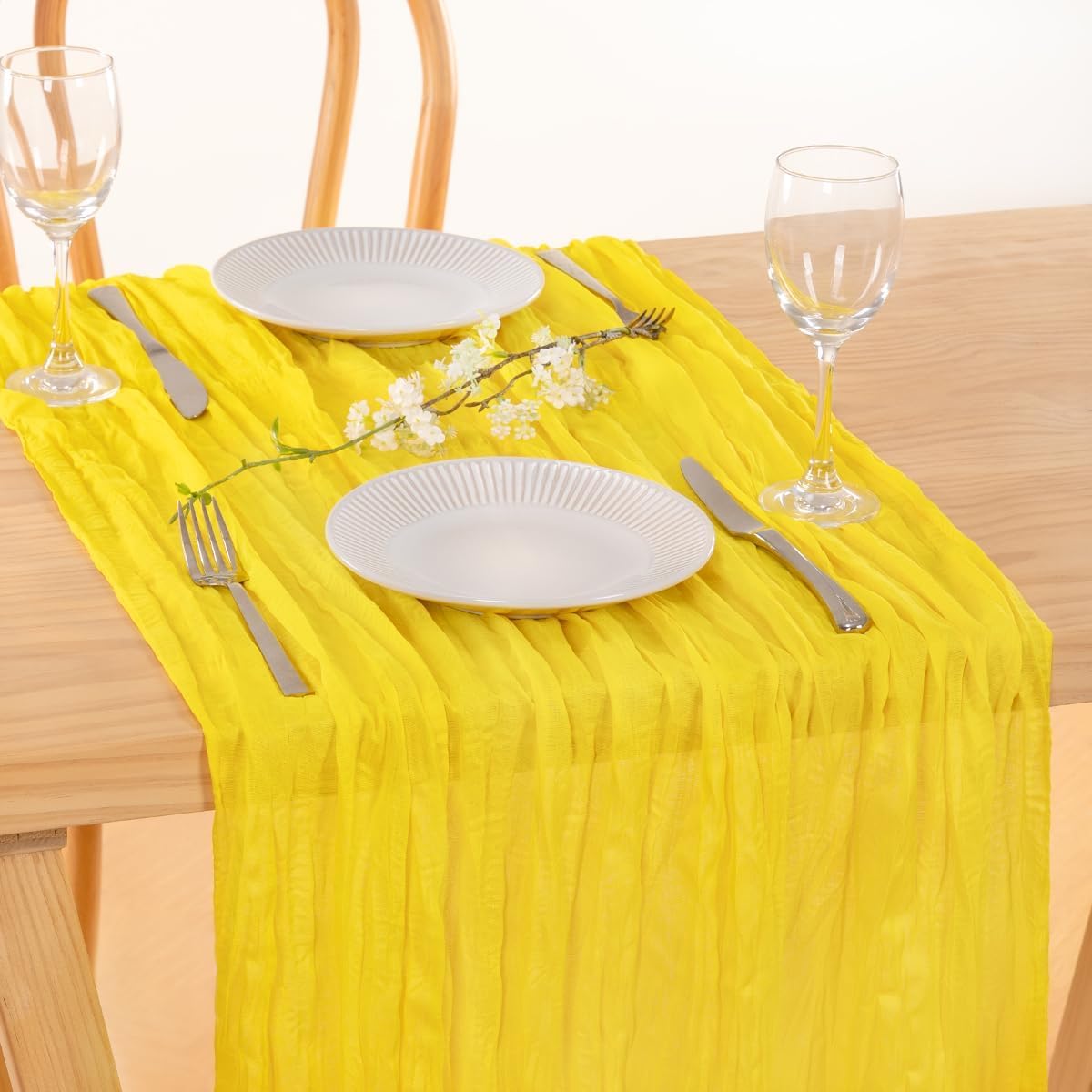 3 Pack Yellow Cheesecloth Table Runner 10ft Rustic Gauze Centerpiece | Lightweight Breathable Gauze Material, Natural Wrinkled Texture, Boho Rustic Style, Reusable for Wedding Events Home Decor