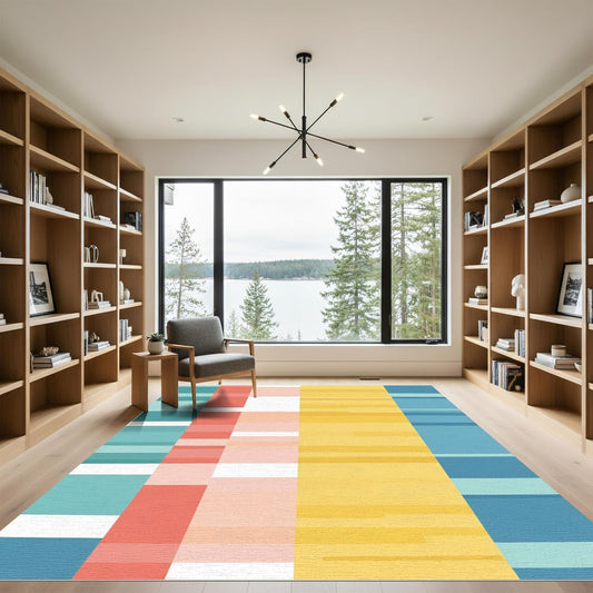 Flatwoven High Traffic Area Rug 5x7, Modern Patchwork Stripe with Hand Painted Effect, Non Slip, Stain Resistant, Washable Area Rugs for Living Room, Bedroom(Yellow, 5x7)