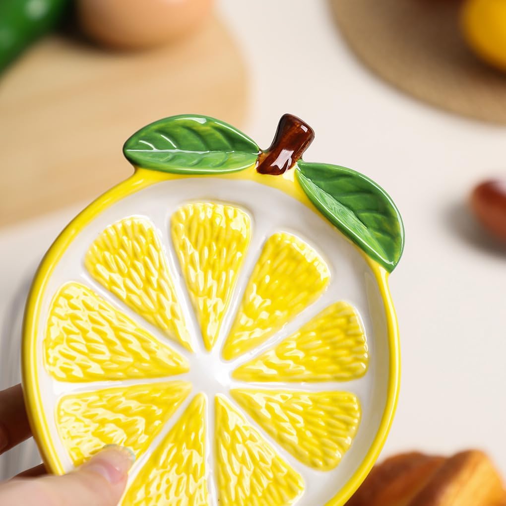 Ceramic Lemon Spoon Rest Spoon Holder for Kitchen Counter/Stove Top Stable Utensil Rest-Yellow-A