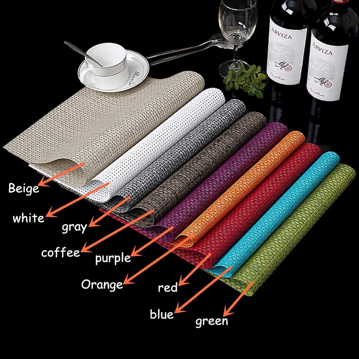 Placemats Set of 4 Washable Heat-Resistant Non Slip Braided Table Mats Woven PVC Vinyl Kitchen Dining Patio Table Place Mats for Dinner Parties BBQs Indoor and Ourdoor Use.18"x12"(Light Yellow)