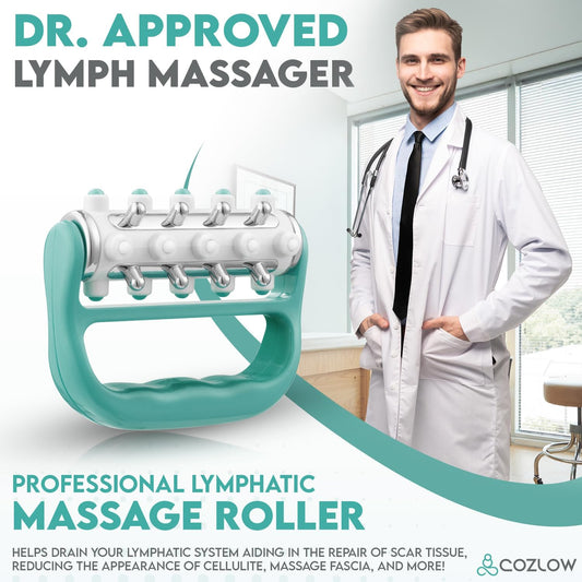 MyoRelease Lymphatic Drainage Massager - Yellow - Handheld Massage Roller | - fascia release massage tool for shoulder, neck, belly, thigh, leg, back, glutes - helps reduce cellulite appearance