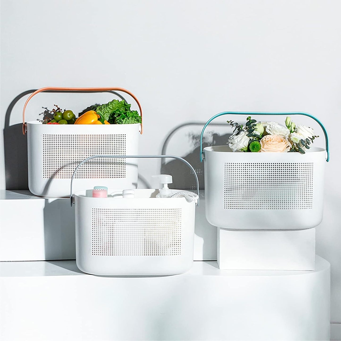 Plastic Protable Shower Caddy Basket, Storage Organizer, Yellow, 2 Pack | Bottom Drain Holes, Keep Dry, Sturdy and Durable, Easy to Carry for Bathroom, Kitchen, Dorm Room, RV, College
