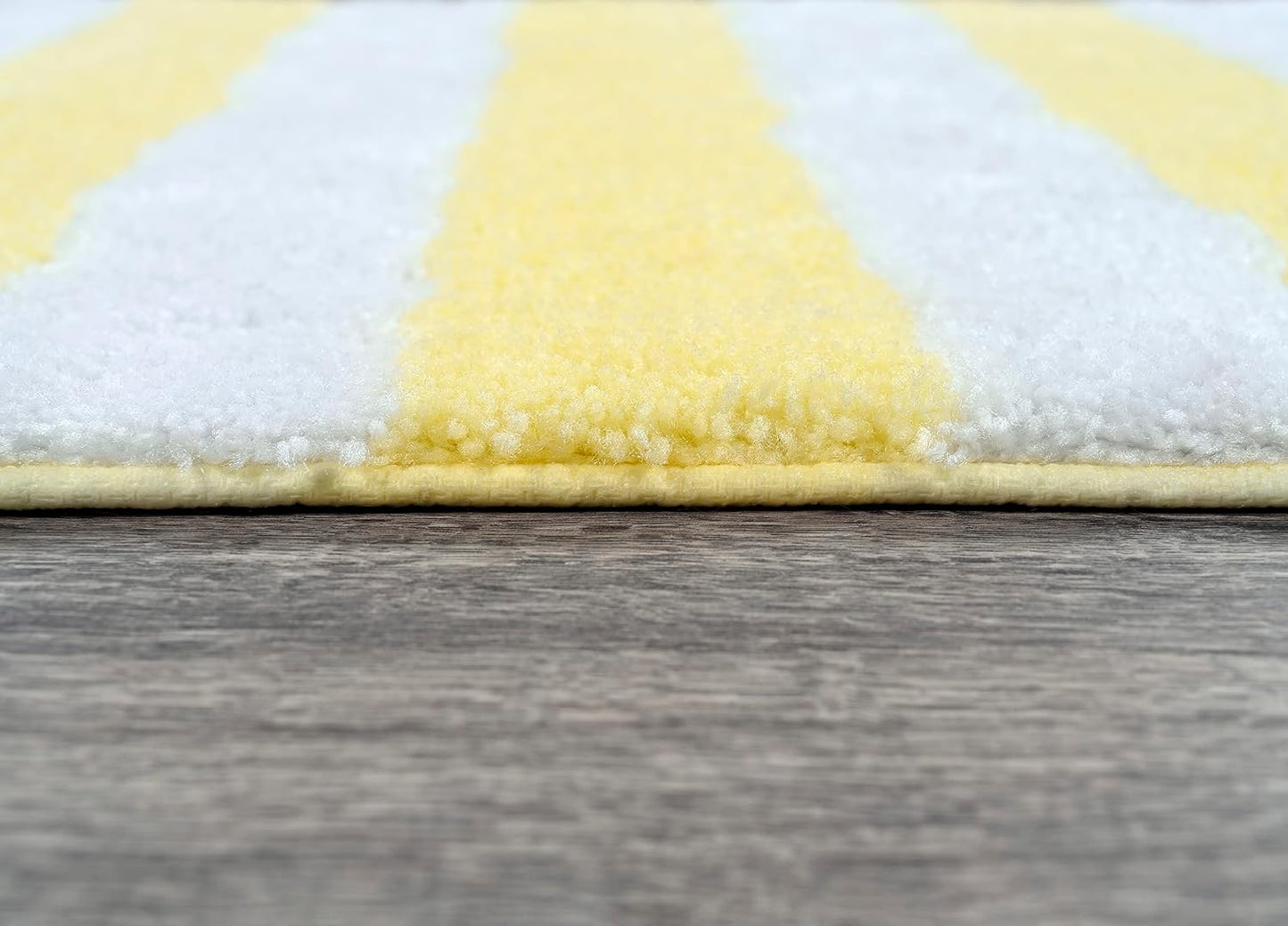 Beach Stripe Washable Bath Rug Set – 2-Piece Non-Slip, Soft & Absorbent Bathroom Mats, Quick-Dry, Machine Washable, Classic Striped Design (Yellow/White)