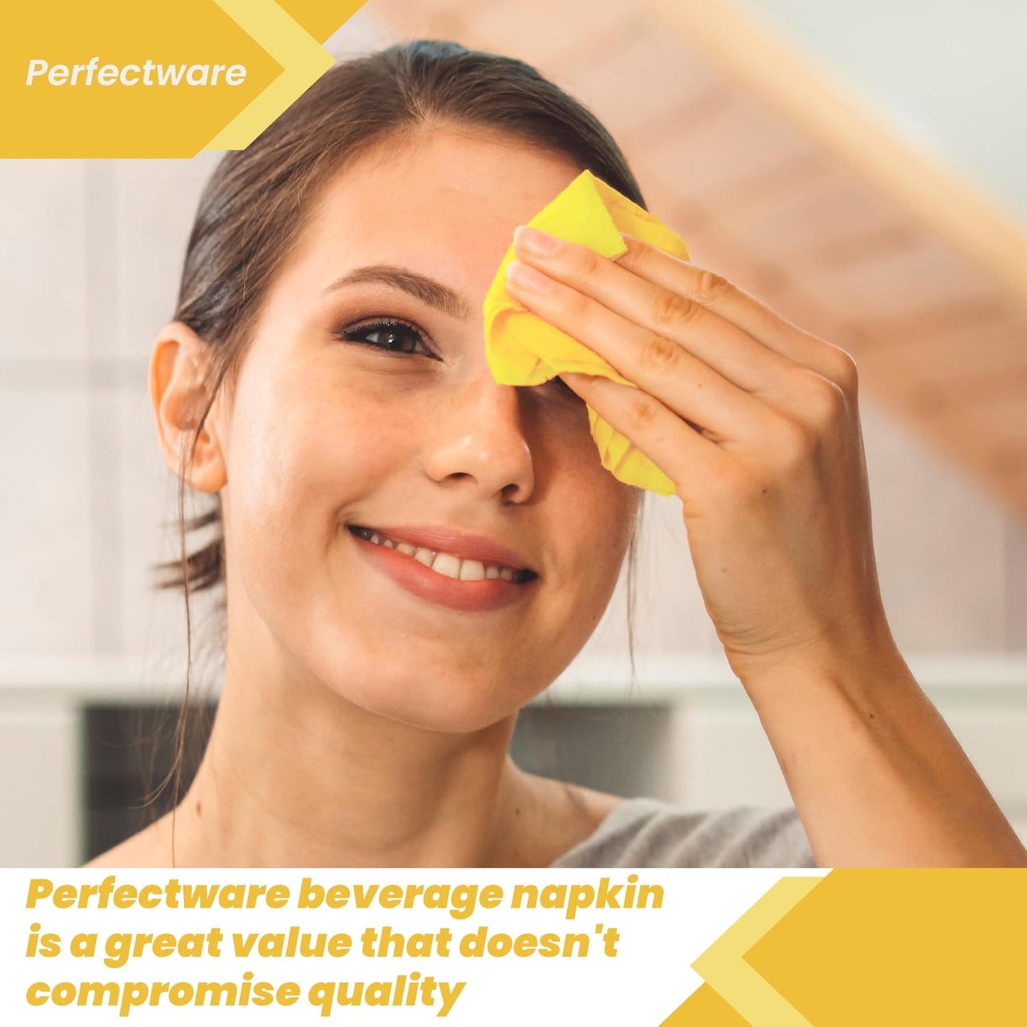 PW-2 Ply Yellow Bev-250 2 Ply Yellow Beverage Napkins- Pack of 250ct