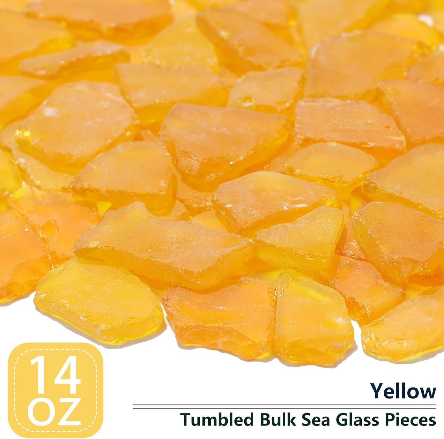 Sea Glass for Crafts - 14oz Yellow Frosted Seaglass Pieces | Vase Filler and Aquarium Ornament, DIY Craft Supplies for Art, Beach Weddings, and Home Decor