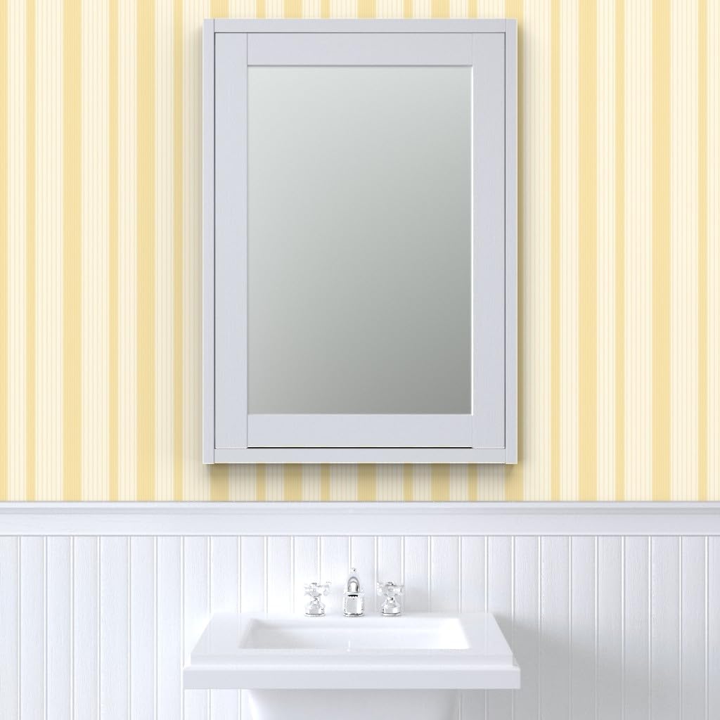 French Ticking Pre-Pasted Removable Wallpaper | Roll 24" x 36" | Yellow Cream Cosmic Latte Country House | Self-adhesive, removable and renter-friendly