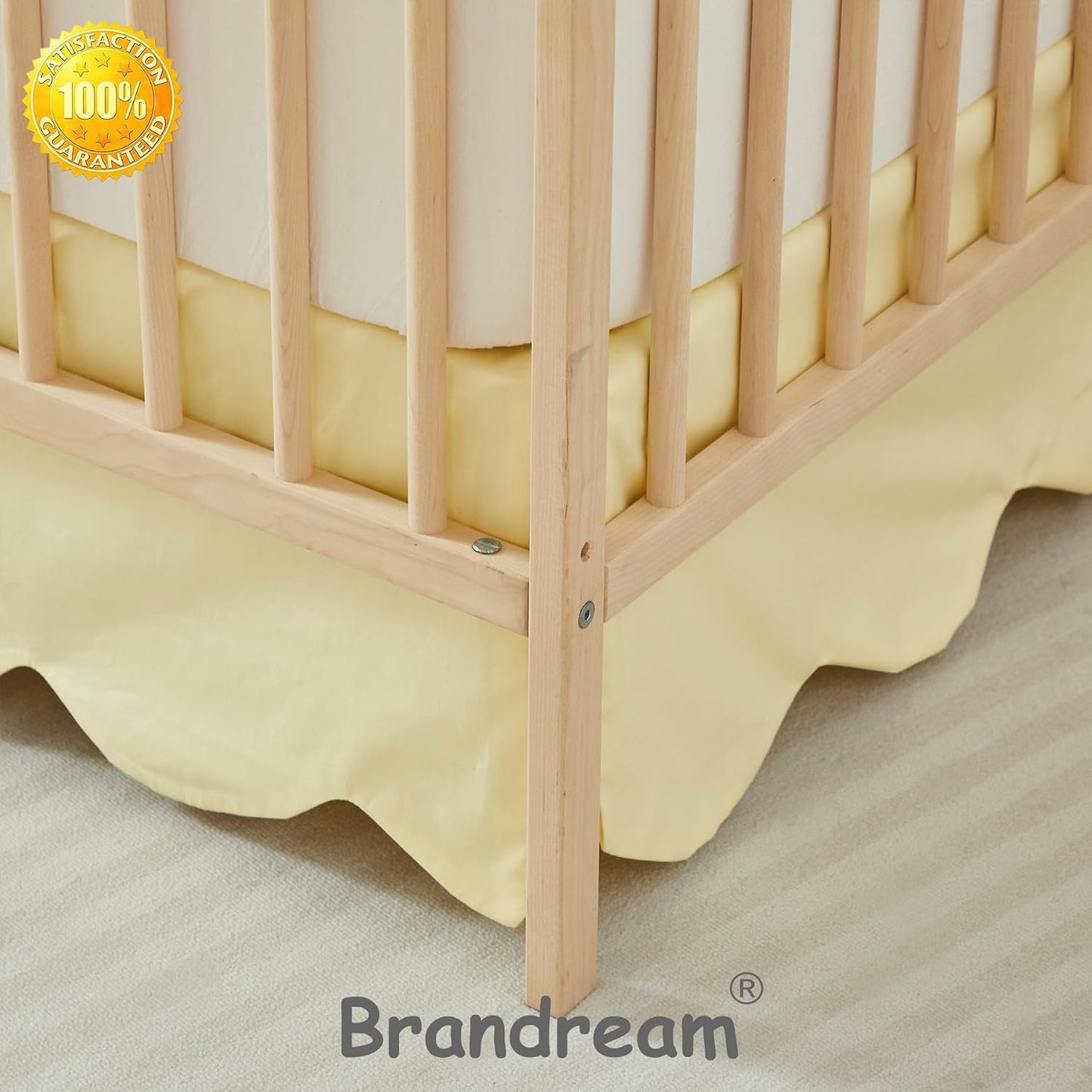 Scallop Edge Cotton Crib Skirt Toddler Bedskirt Baby Nursery Crib Bed Skirt Boho Bohemian Neutral Solid Color Light Yellow Farmhouse Chic Bedding Skirt