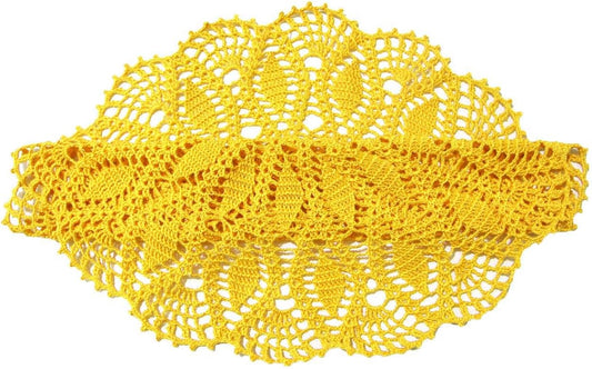 Vintage Crochet Tablecloth Lace Doilies Handmade Knit Coasters Elegant Wedding Party Vase Decor Placemats (Yellow, 19.6 in to 21.6 in,Set of 1 PC)