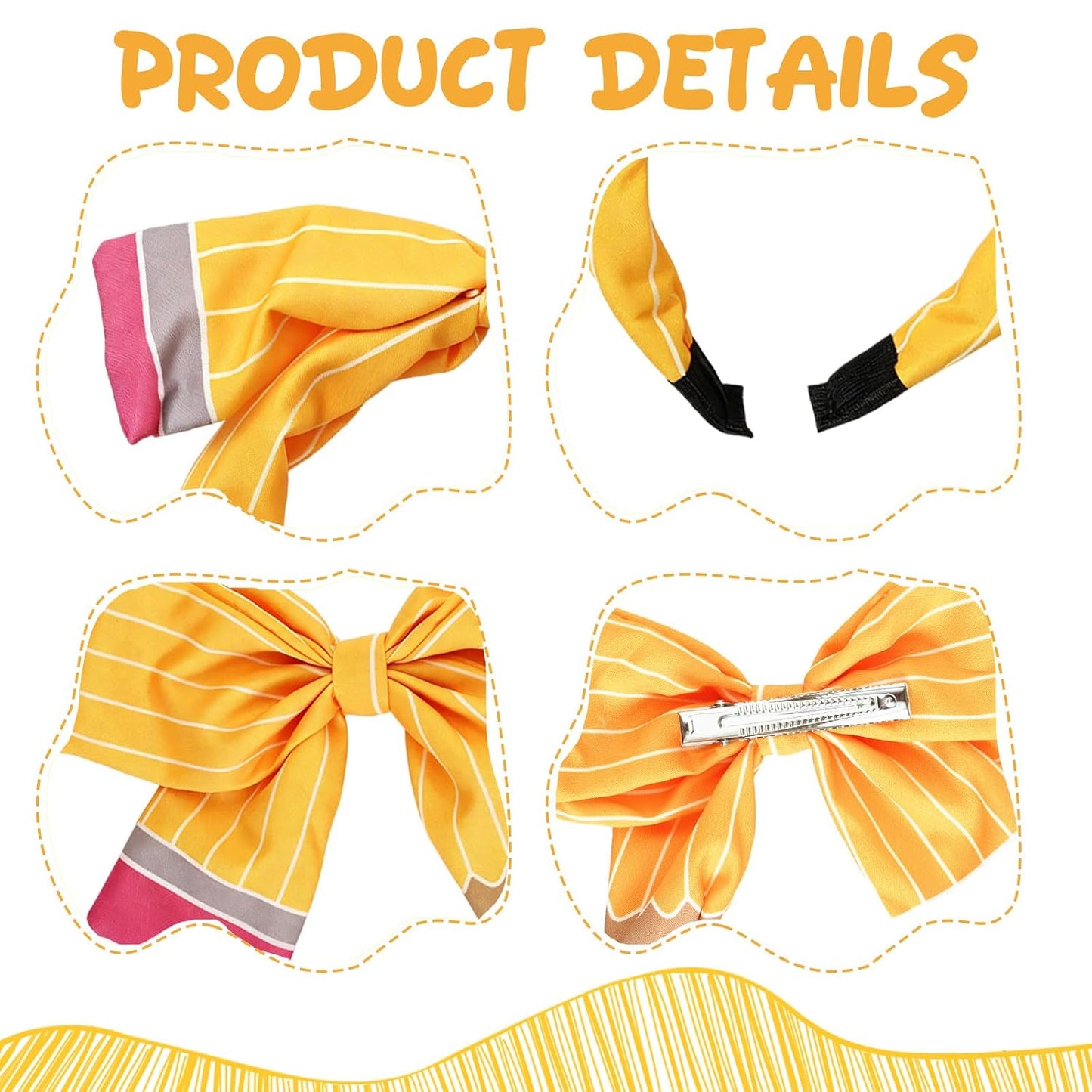 2Pcs Back to School Pencil Bow Hair Clips Headband Accessories Set | Pencil Shape, Yellow, Cute Bow Clips, Headband, Back to School, First Day, Adjustable Universal Fit, Students Teacher Gift