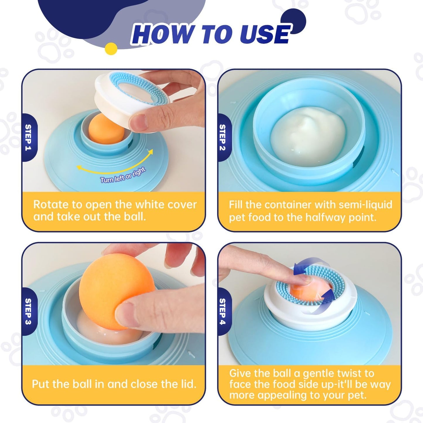 Slow Feeder cat Bowl, Interactive Licking Bowl for Wet & Liquid Food, Cat Puzzle Feeder, Non-Slip Cat Food Bowl for Slow Eating, Anxiety Relief Cat Slow Feeder Bowl (Yellow Ball)
