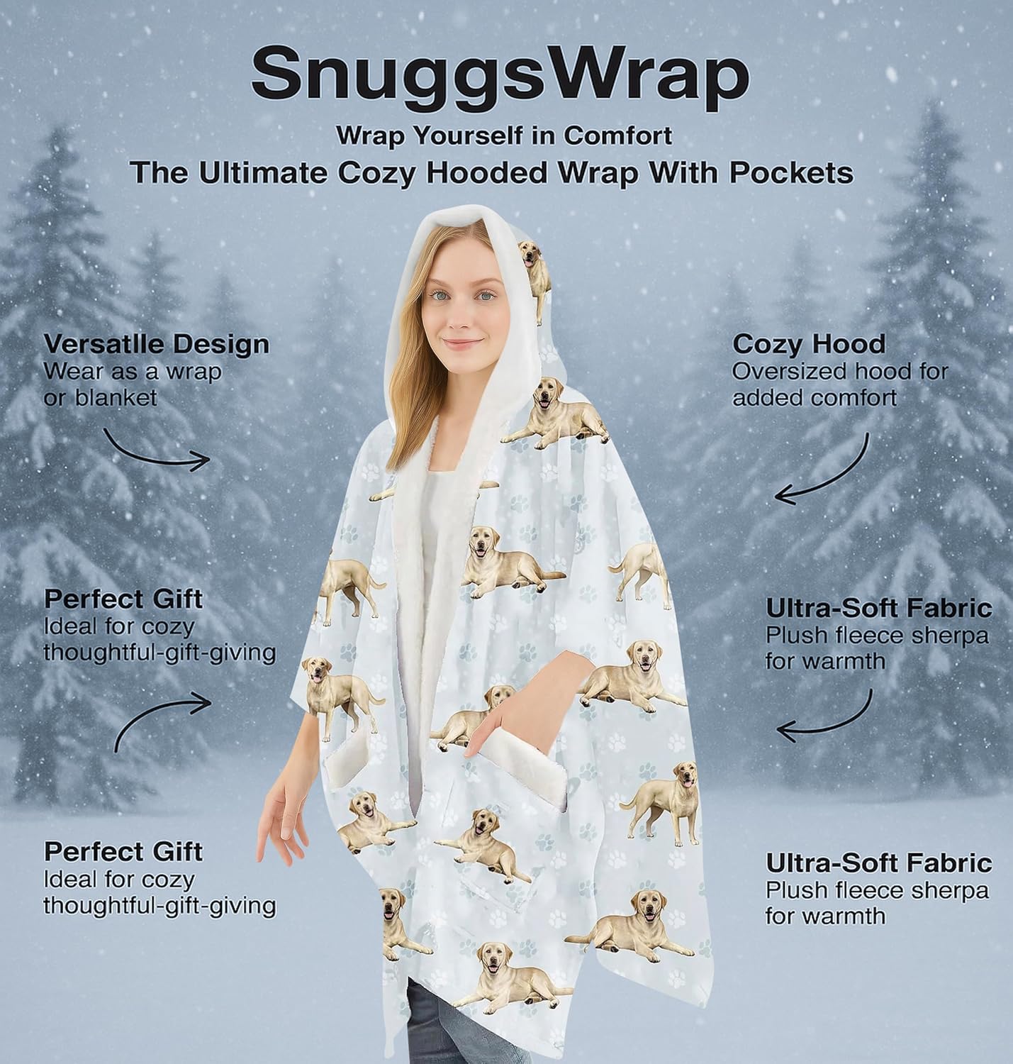 Sherpa Wearable Blanket Hoodie for Women – Soft Fleece Snuggs Wrap – 32 Dog & Cat Breeds – Warm Pet Lover Gifts