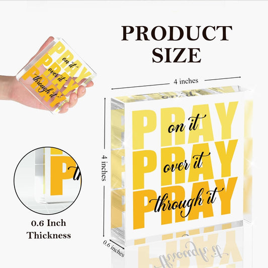 Yellow Room Decor, Inspirational Christian Gifts for Women, Yellow Dorm Bathroom Room Decoration, Office Decor for Women, Acrylic Office Desk Accessories Decoration Wall Art Sign-Pray through it