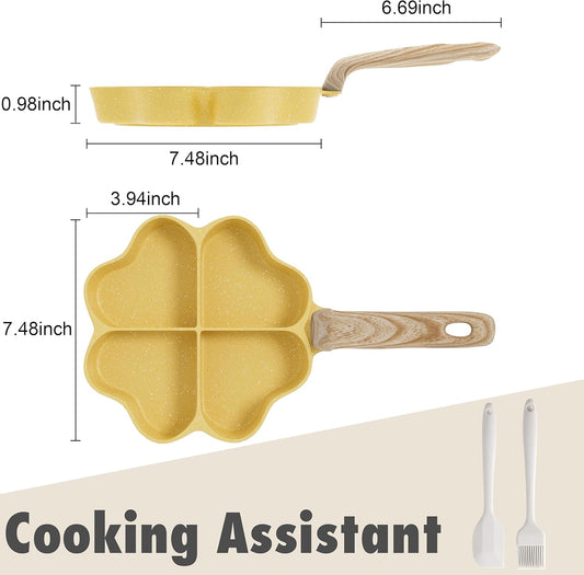 Ceramic Egg Pan Omelette Pan, 4-Cup Nonstick Omelette Skillet, Breakfast Frying Pan Egg Cooker Suitable for Gas Stove & Induction Cookware, PFOA PFOS Free, Yellow
