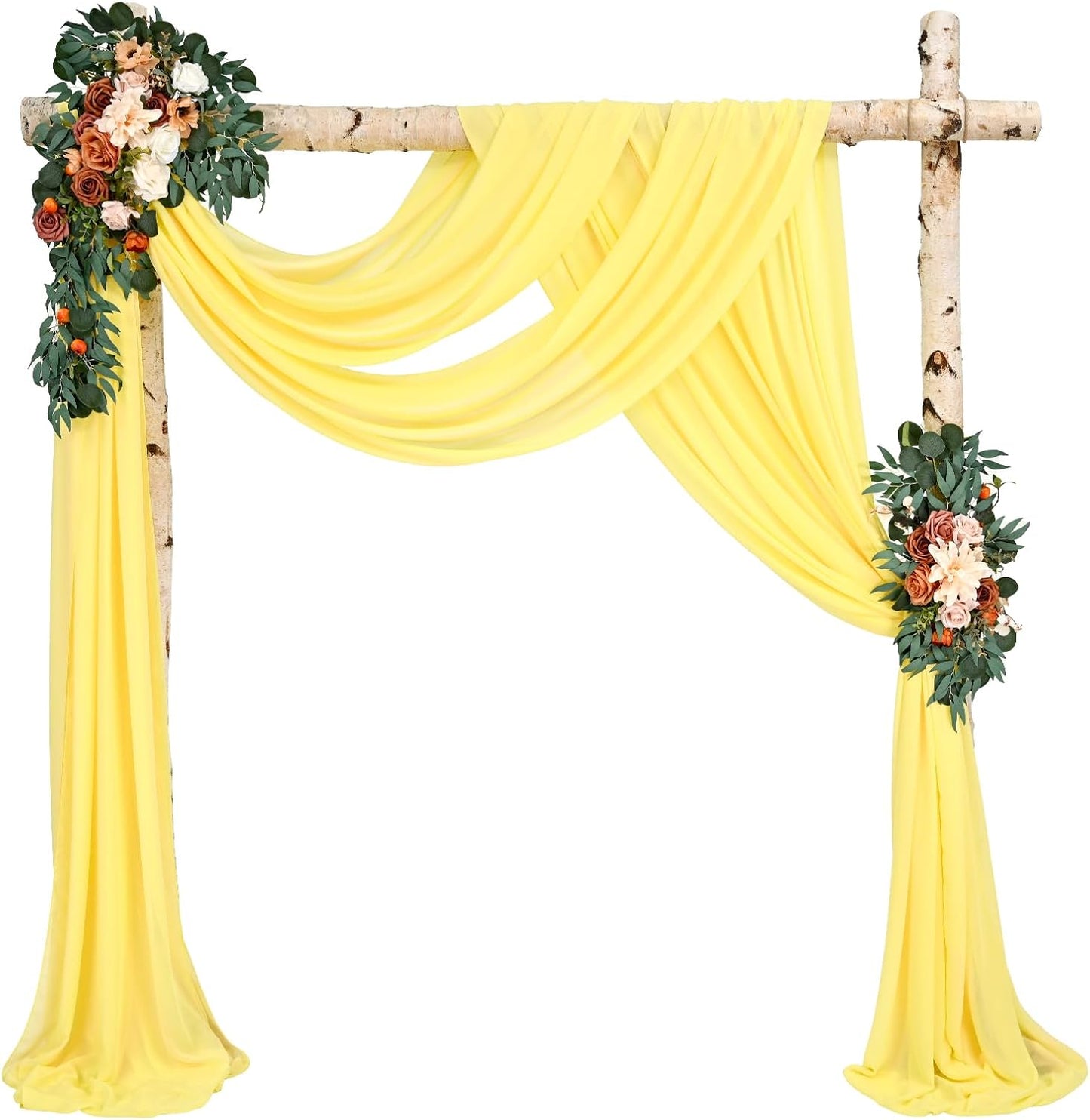 Wedding Arch Draping Fabric,4 Panels 28" x20ft Yellow Wedding Arch Drapes for Ceremony Chiffon Fabric Drapes Arbor Drapery Wedding Arch Decorations for Reception Sheer Backdrop Curtains for Party