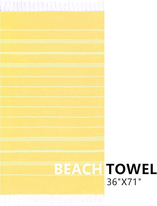 Turkish Beach Towel, 36"x71" Quick Dry Sand Free Oversized Bath Pool Swim Towel, Lightweight Travel Turkish Towels Vacation Essentials, Yellow