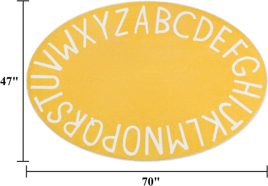 Oval ABC Area Rug,47x70 Inch Soft Floor Carpet,Yellow | Washable Alphabet Oval Rug,Non Slip Floor Mat Ideal for Bedrooms,Kids Rooms,Classrooms