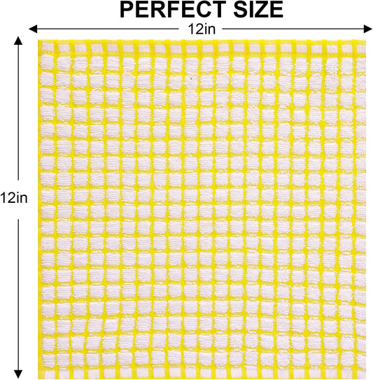 Cotton 10 Pack Terry Kitchen Dish Cloths, 12 x 12 Inches Super Soft and Absorbent Dish Rags, Quick Drying Dish Towels for Washing Dishes, Yellow