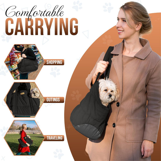 Plush Dog Purse Carrier for Small Dogs, Soft Dog Tote Bag with Safety Harness Clip, Cozy Pet Carrier for Dogs Under 15 lbs, Comfortable Dog Shoulder Carrier for Travel, Brown