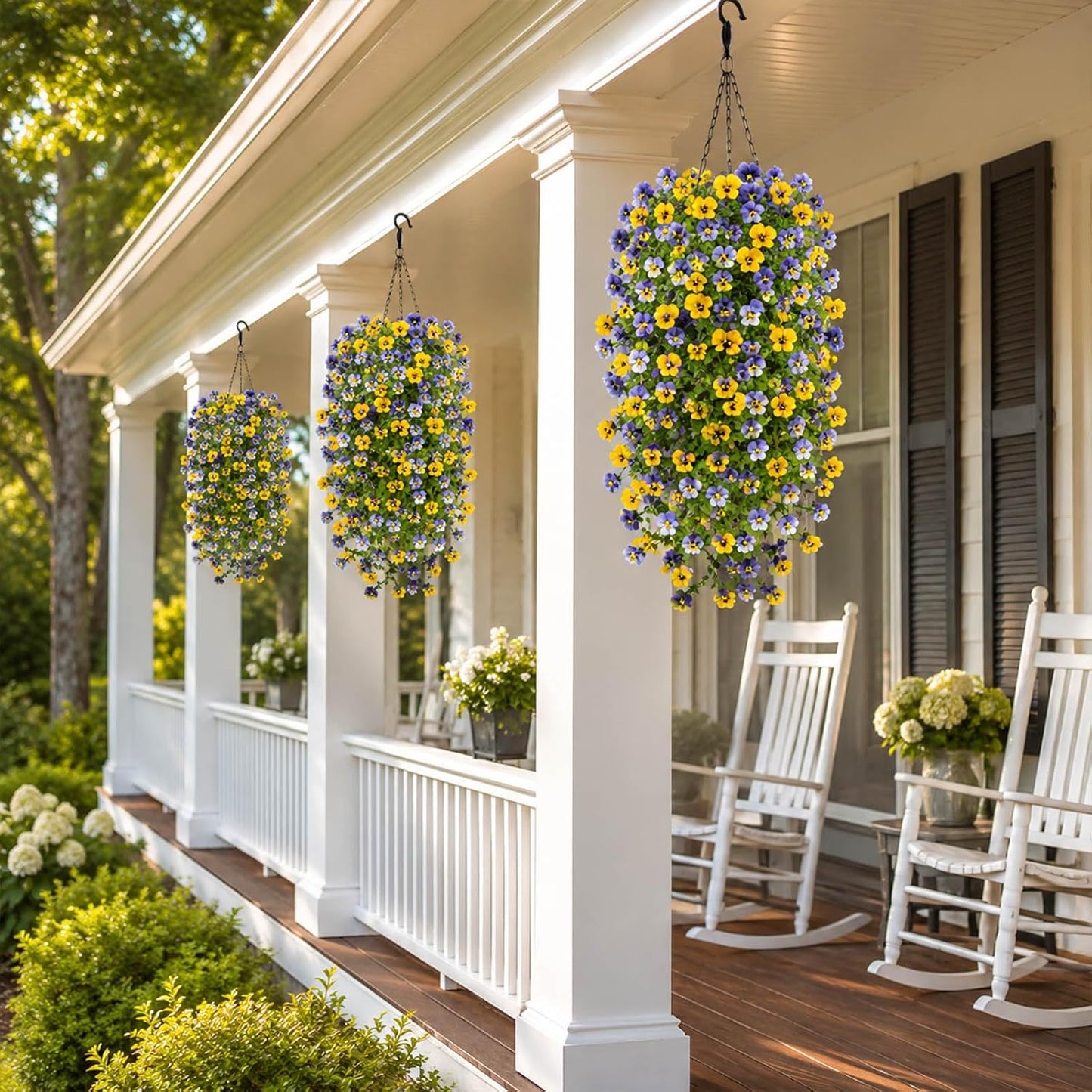 6 Pcs Hanging Violet UV Resistant Artificial Outdoor Flowers | Spring Summer Faux Flowers for Planters,Hyeflora Cascading Plants Garden,Patio,Home,Porch,Yard(Blue Yellow)