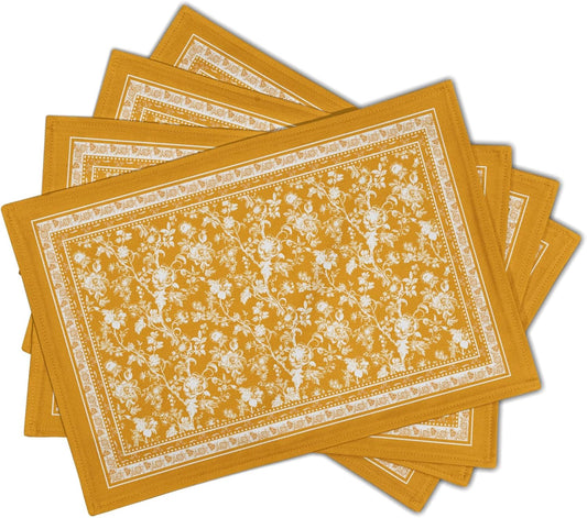 Rustic Yellow Vintage Flowers Placemats Set of 4,Chinoiserie Floral Branches Decoration Table Mat Washable Non-Slip Place Mats 12 x 18 Inch for Party Kitchen Dining