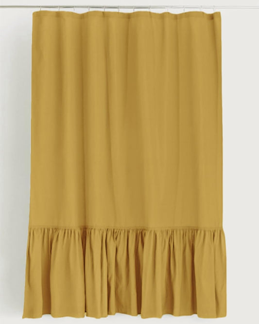 Mustard Farmhouse Shower Curtain with A Ruffle Hem, Linen Blend Shower Curtain for Bathroom,72"x72"