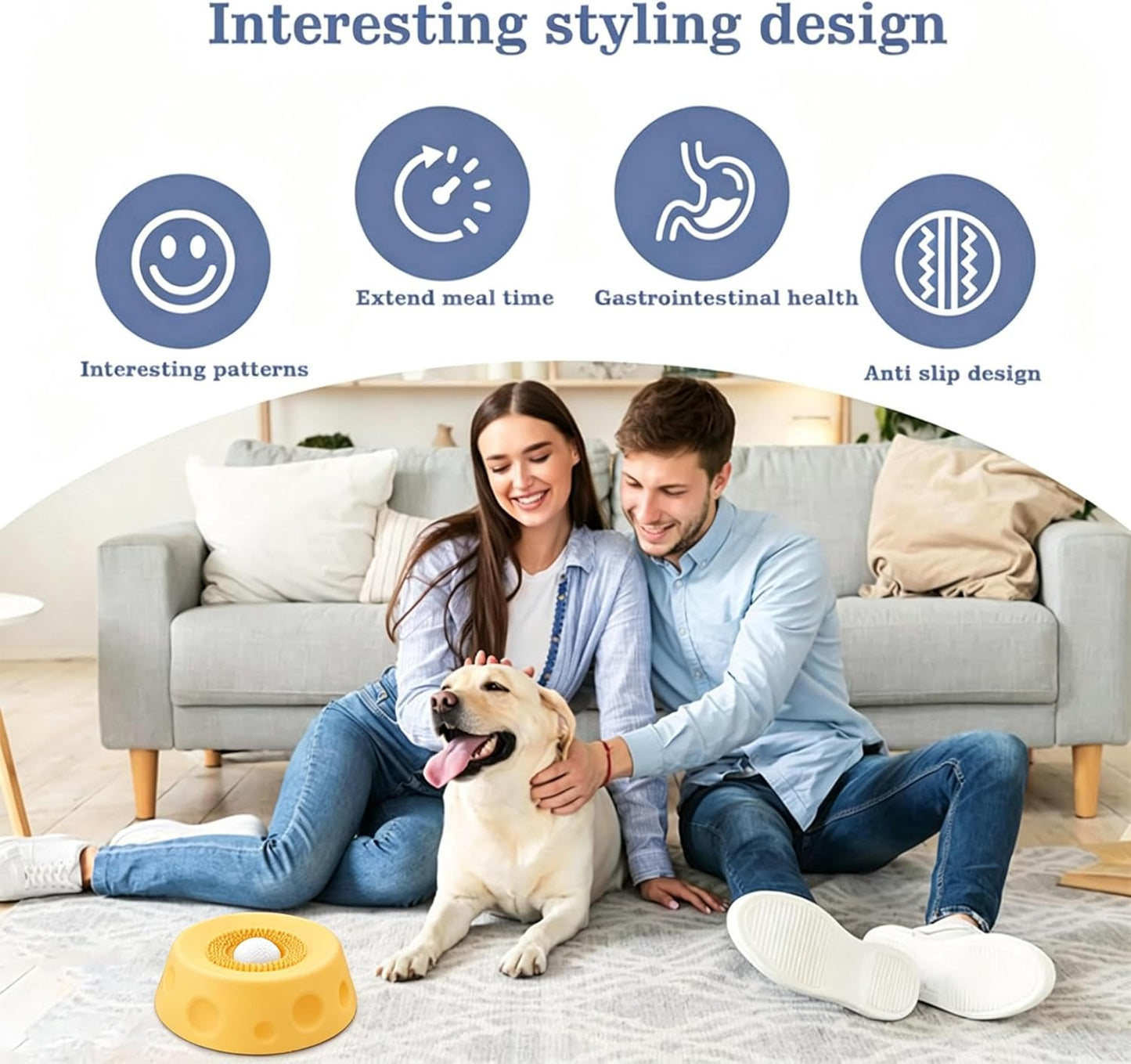 Lick Sphere Slow Feeder Bowl for Dogs & Cats – Interactive Anti-Slip Toy for Liquid, Wet Food & Treats, Anxiety Relief & Enrichment (Yellow)