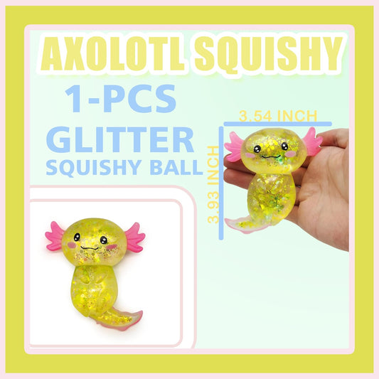 Axolotl Squishy Stress Ball for Adults Collectible Figurines | Sensory Salamander Sugar Ball Animal Stress Relief Party Favors for Desk Deroc (Yellow)