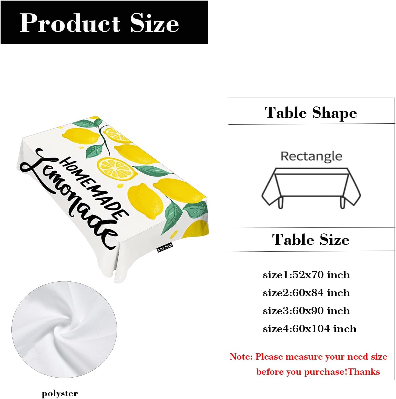 Lemon Tablecloth 52x70 Inch Rectangle Tablecloth
