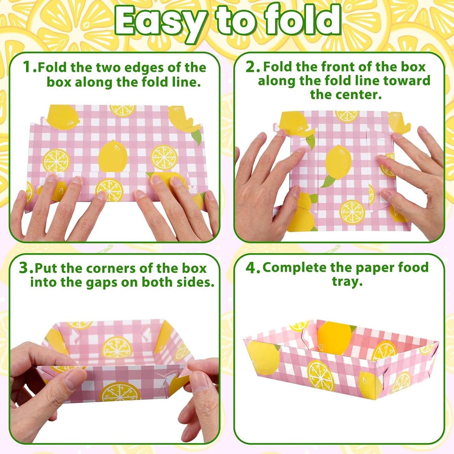 50Pcs Lemon Paper Food Trays Decor Disposable Serving Plates Pink and Yellow Lemonade Summer Freshly Graduated Party Birthday Baby Shower Picnic Supplies Bulk