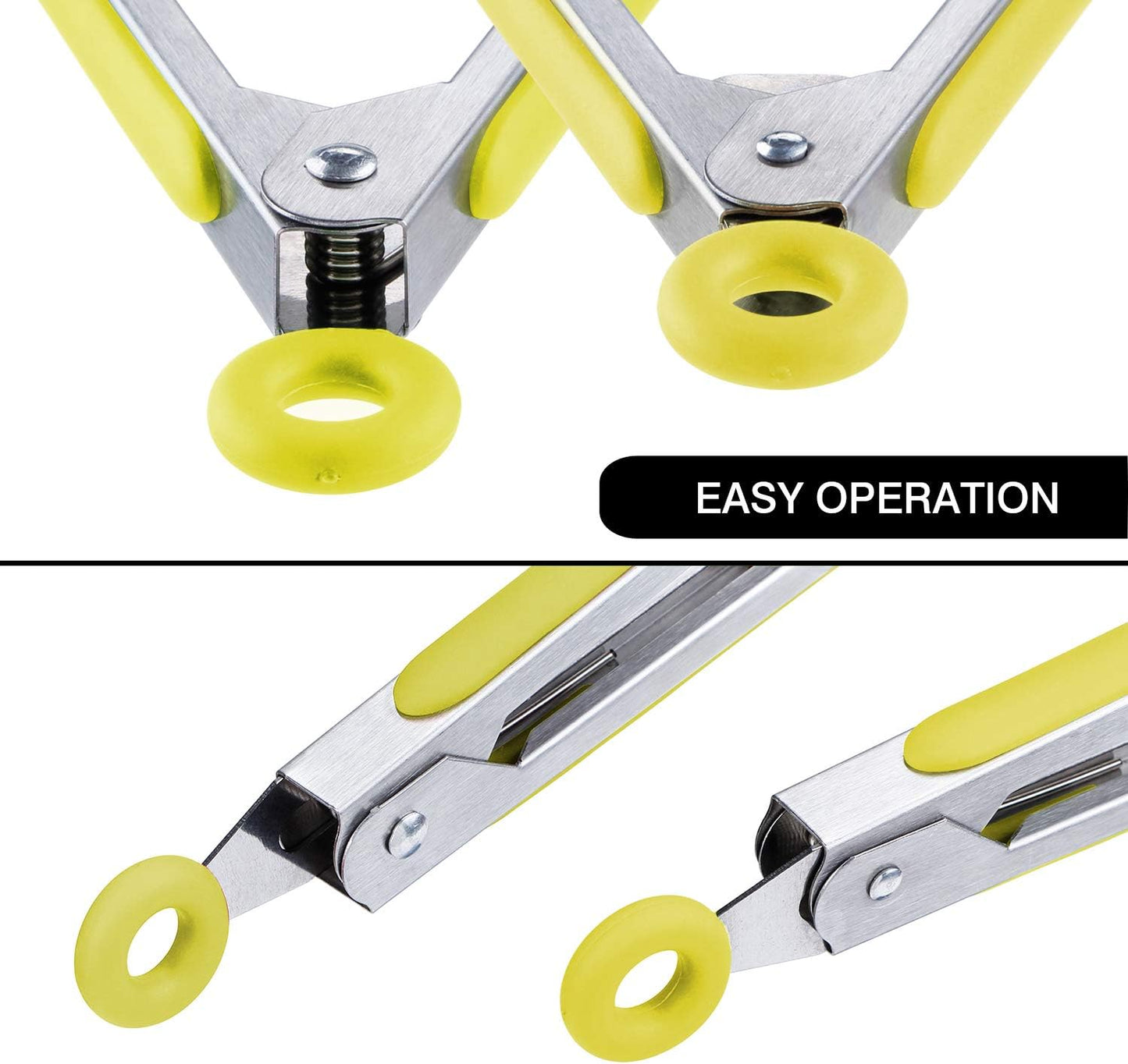 Kitchen Food Tongs with Silicone Tips,7 Inch Serving Tongs for Grilling,Locking,BBQ Set of 3 (Yellow)