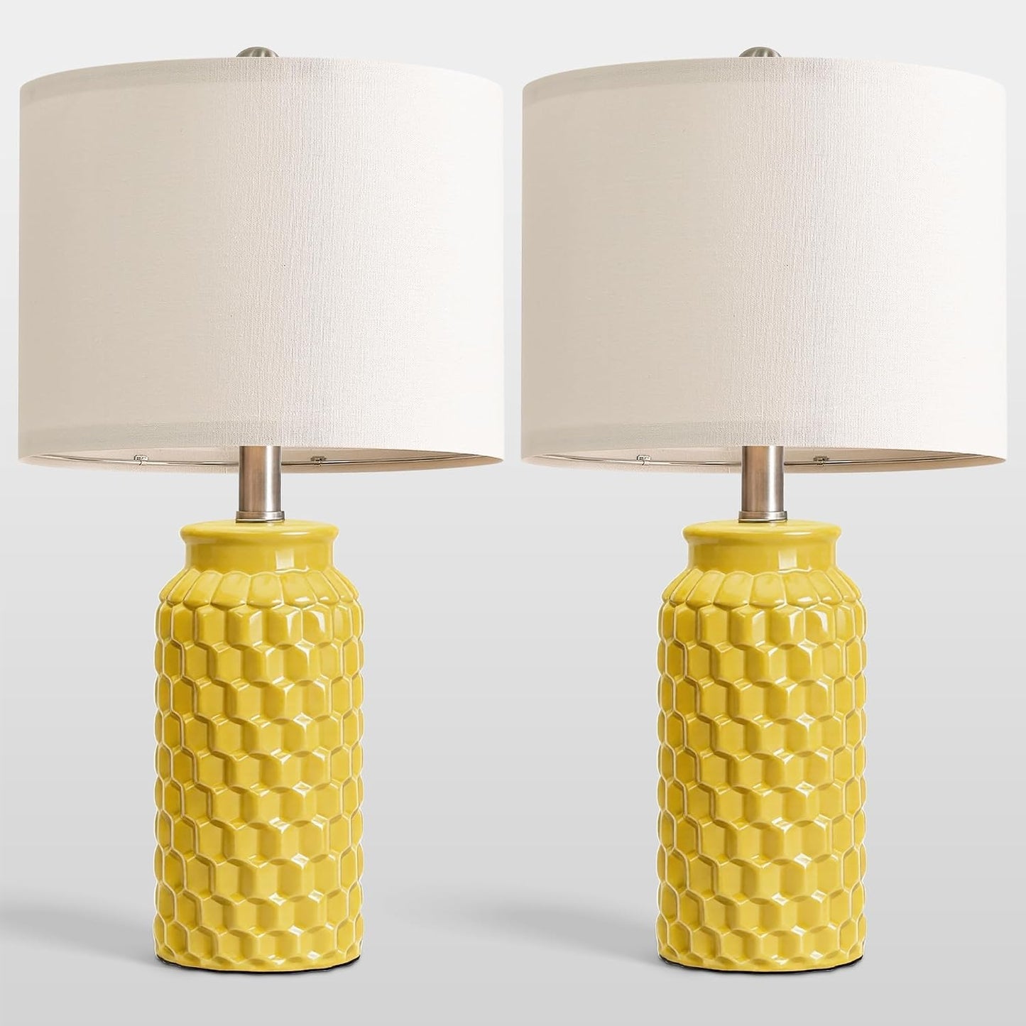 20.5" Ceramic Table Lamps Set of 2 - Modern Farmhouse & Boho Style, Bedside Nightstand Lamps for Bedroom, Living Room End Table Lamps, Small Desk Lamp(Yellow)