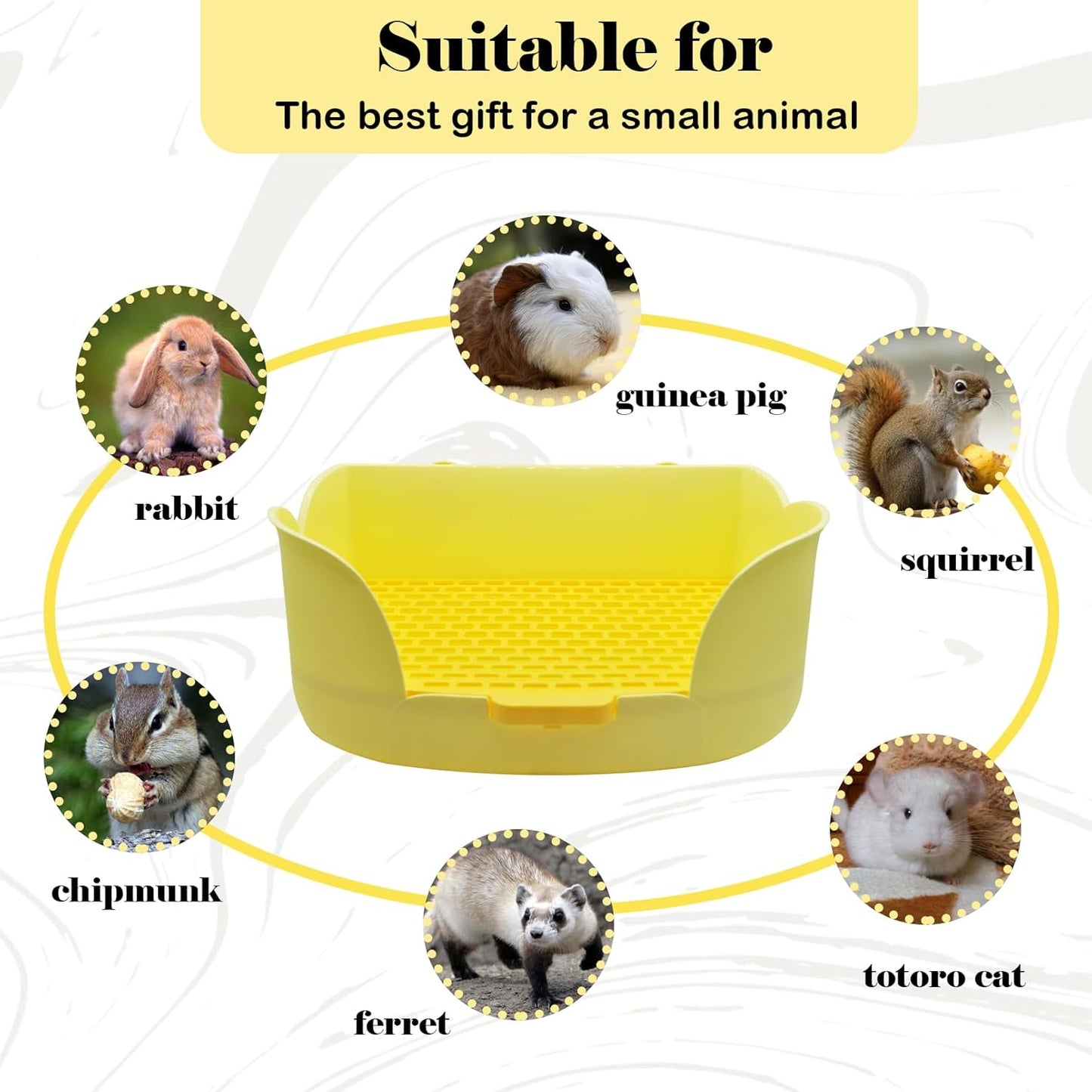 15.1"X11.0" Large Rabbit Litter Box,Plastic Square Rabbits Potty Trainer with Bigger Pan Bunny Corner Toilet Box with Small Animal Disposable Liner for Guinea Pigs Hamster Chinchilla(Yellow)