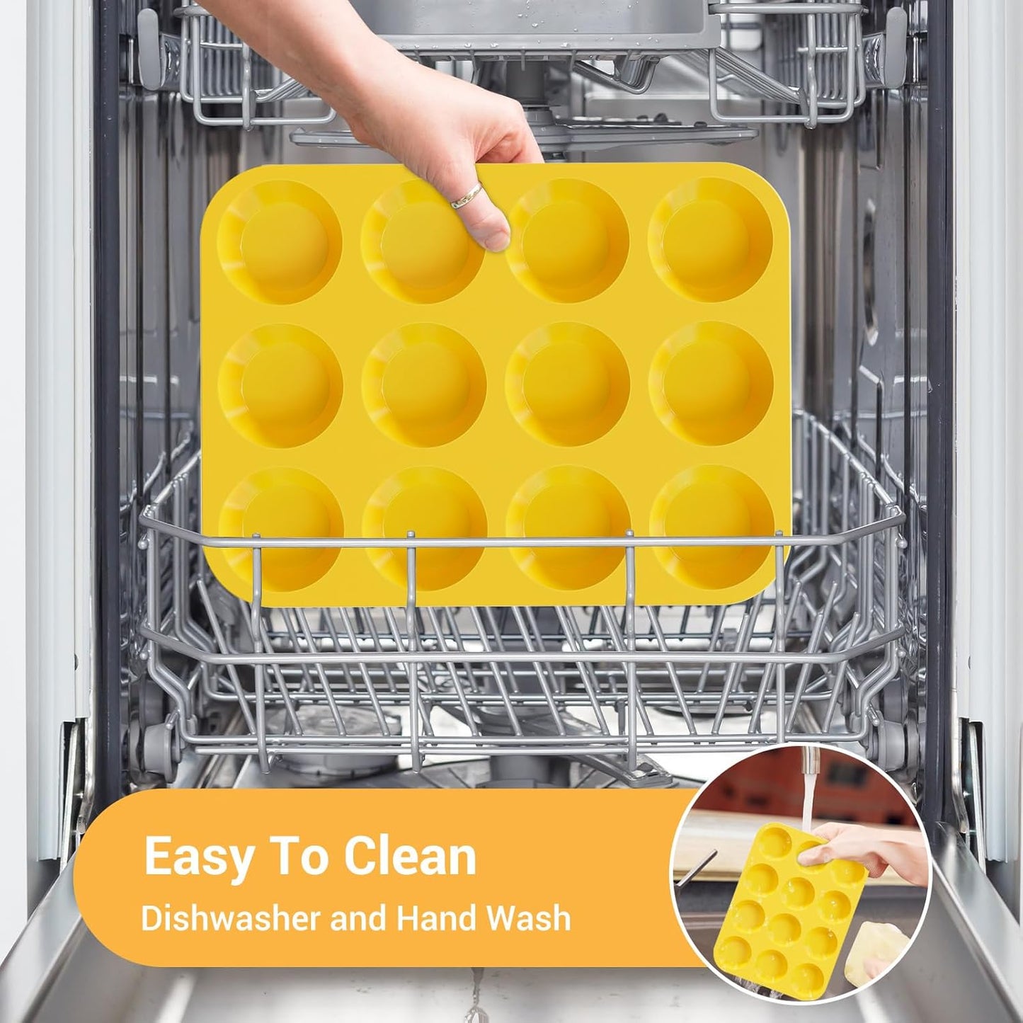 2 Pack Silicone Muffin Pans for Baking & Cupcake Pan - 12 Cup Regular Size Silicone Molds, BPA Free Egg Bites Mold,Yellow